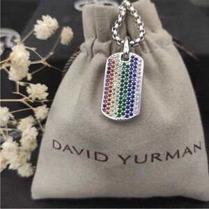 David Yurman Multi-Color Pavé Stripe Dog Tag Necklace